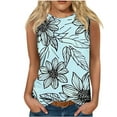 thumbnail image 1 of JSheng Womens Tank Tops Flower Print Summer Casual Crewneck Graphic Sleeveless Loose Tops for Women Light Blue L, 1 of 5