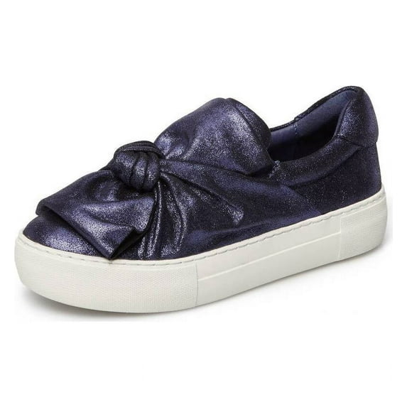 JSlides Women's Audra Fashion Sneaker Navy Leather KNotted Platform Sneakers (5)