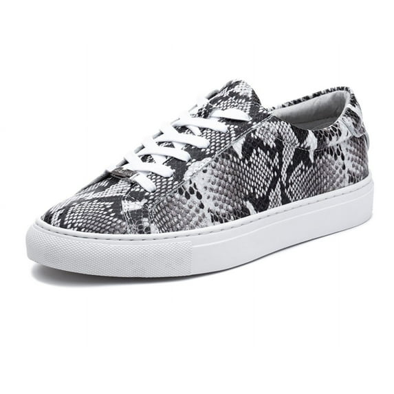 JSlides Women's LUCKI Lace-up Round toe Platform Sneaker, BLACK/WHITE EMB (BLACK/WHITE EMB, 8)