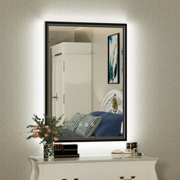 JSneijder 20x28 inch Black LED Bathroom Mirror with front and back Lights, Ajustable 3000K/4500K/6000K, Lighted Bathroom Vanity Mirror, Wall Mounted, Dimmable, Anti-Fog