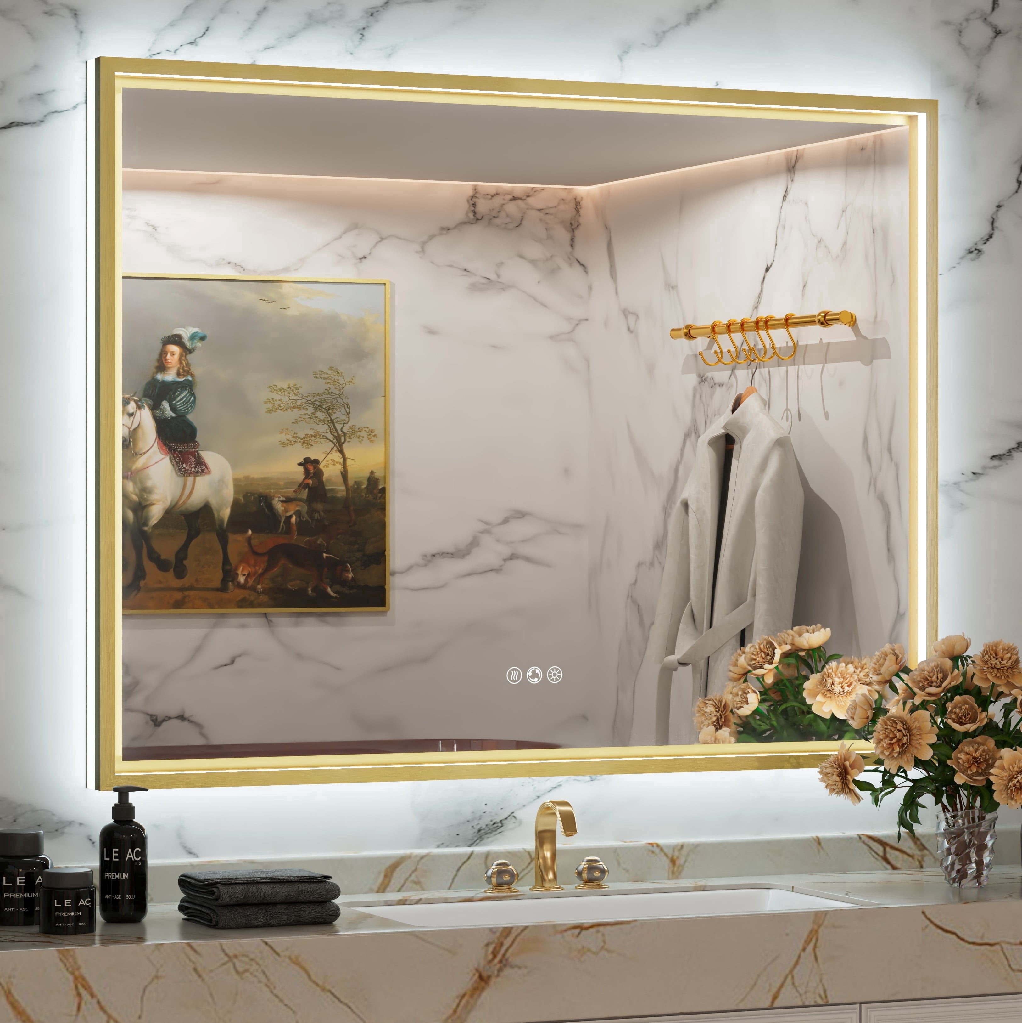 JSneijder 40x30 inch Gold LED Bathroom Mirror with front and back ...