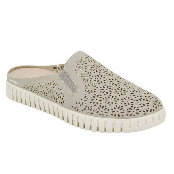 JSport Ladies Size 9 Floral Slip on Mule Shoe, Taupe NEW Ships Without Box
