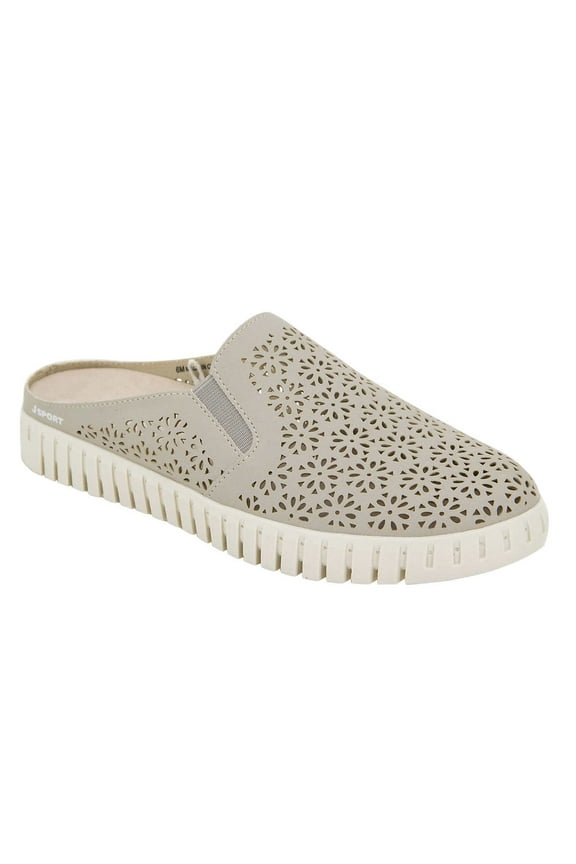 JSport Ladies Size 9 Floral Slip on Mule Shoe, Taupe NEW Ships Without Box