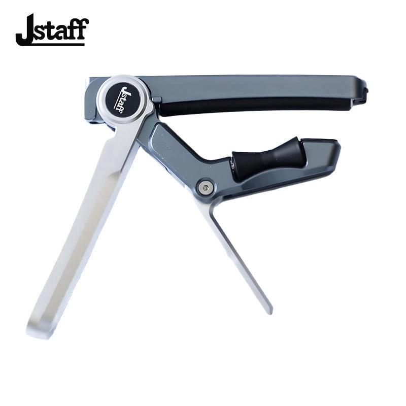 JStaff S1 Gliding Capo - Aluminum & Silicone Roller Capo for Acoustic Guitars Silver