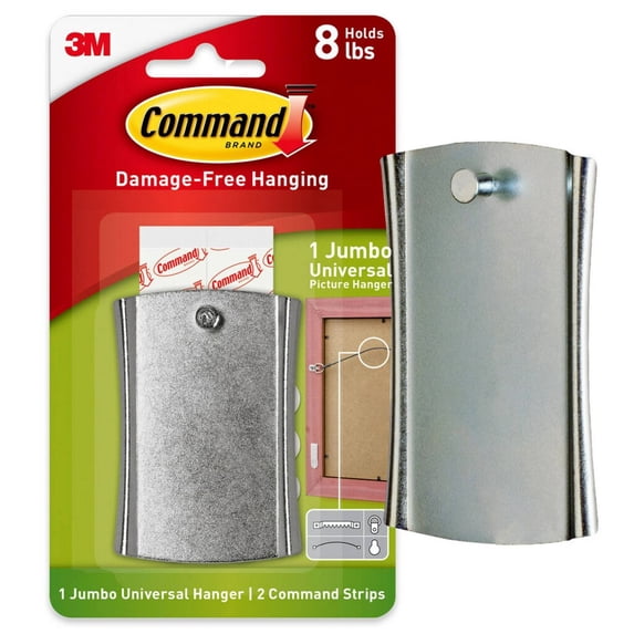 JSticky Nail Wire Back Hanger White: Adhesive Hooks, Metal, 8 lb Capacity, Light Silver, 1 Pack