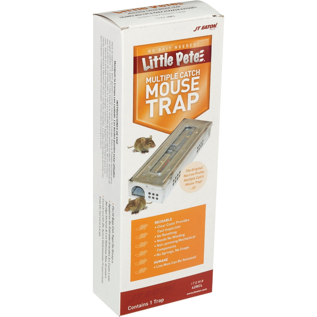 JT Eaton 428CL Little Pete Slim Multiple Catch Live Mouse Trap with Clear Lid, No Bait Pest Control Pack of 1