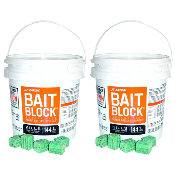 JT Eaton 709-PN Bait Block Rodenticide Anticoagulant Bait, Peanut Butter Flavor, for Mice and Rats (Pail of 144) (2 Pails of 144)