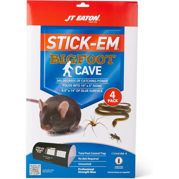 JT EATON STICK-EM BIGFOOT CAVE GLUE TRAP FOR RODENTS, SNAKES 16" X 10" 4PK