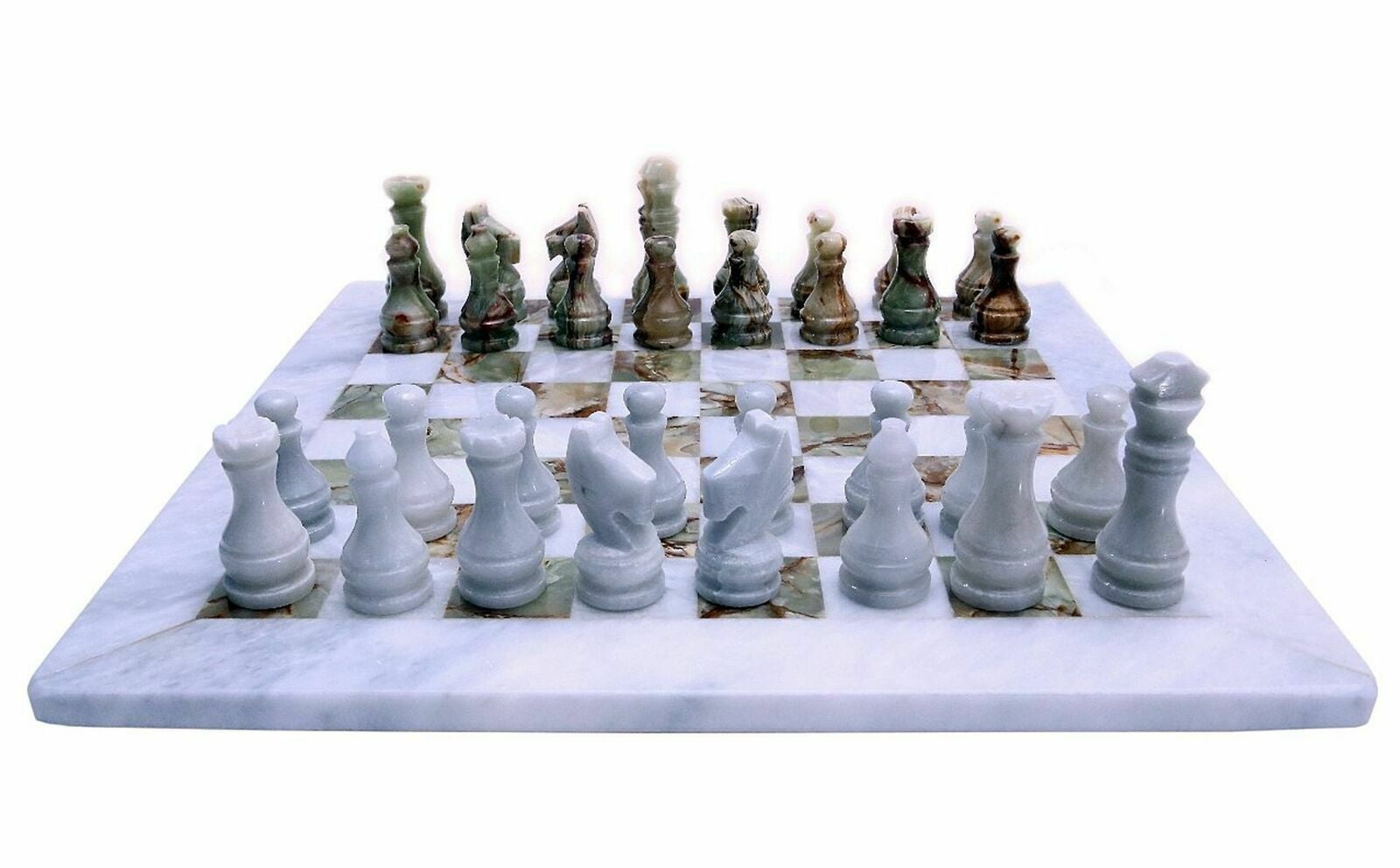 JT Handmade White and Green Onyx Marble Chess Game Set - 12 inch by Jubilee Trader