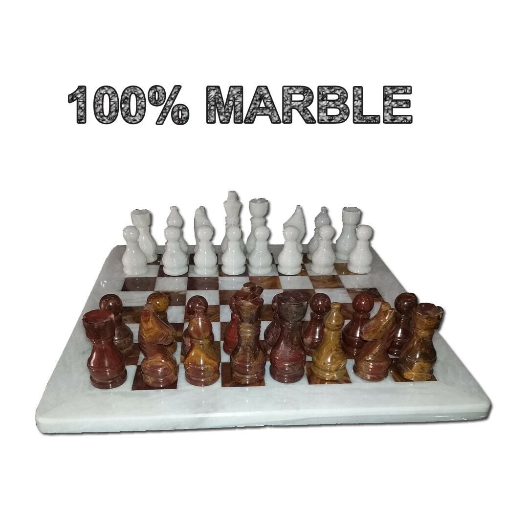 JT Handmade White and Red Marble Chess Game Set - 12 inches