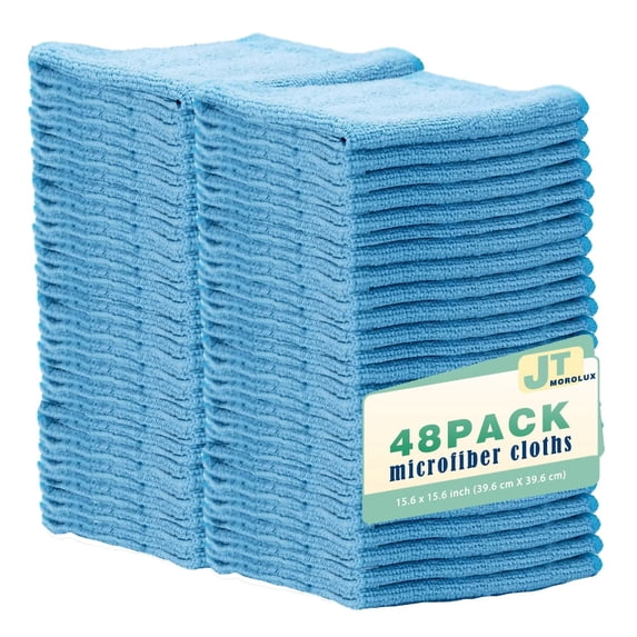JT Morolux 16'x16' Microfiber Cleaning Cloths - Multi-Purpose, Machine Washable, Absorbent Towels for Kitchen, Car, Home Appliances-48 pack Blue
