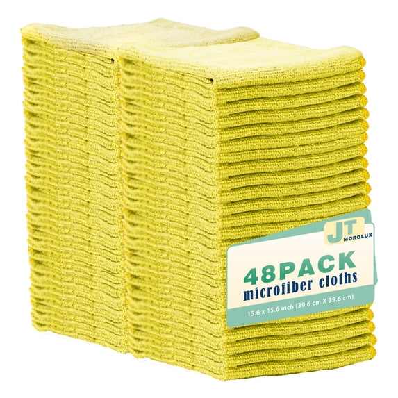 JT Morolux 16'x16' Microfiber Cleaning Cloths - Multi-Purpose, Machine Washable, Absorbent Towels for Kitchen, Car, Home Appliances-48 pack Yellow