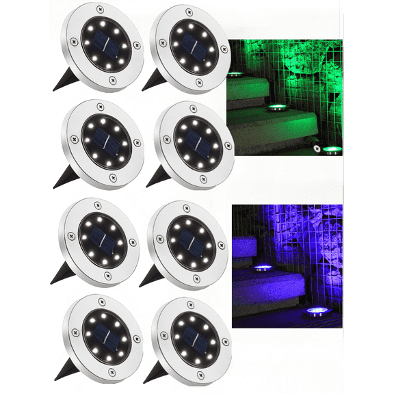 JT Morolux Solar Ground Lights- 8 pack, LED Disk Lights, White, Waterproof Outdoor Path Lights for Garden, Lawn, Walkway, Driveway(Warm White)