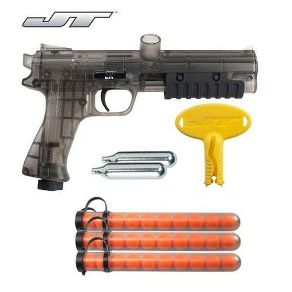 JT Paintball ER2 Pump Action Marker Gun Kit in Translucent Gray with Paintballs and 12g CO2 Cartridges