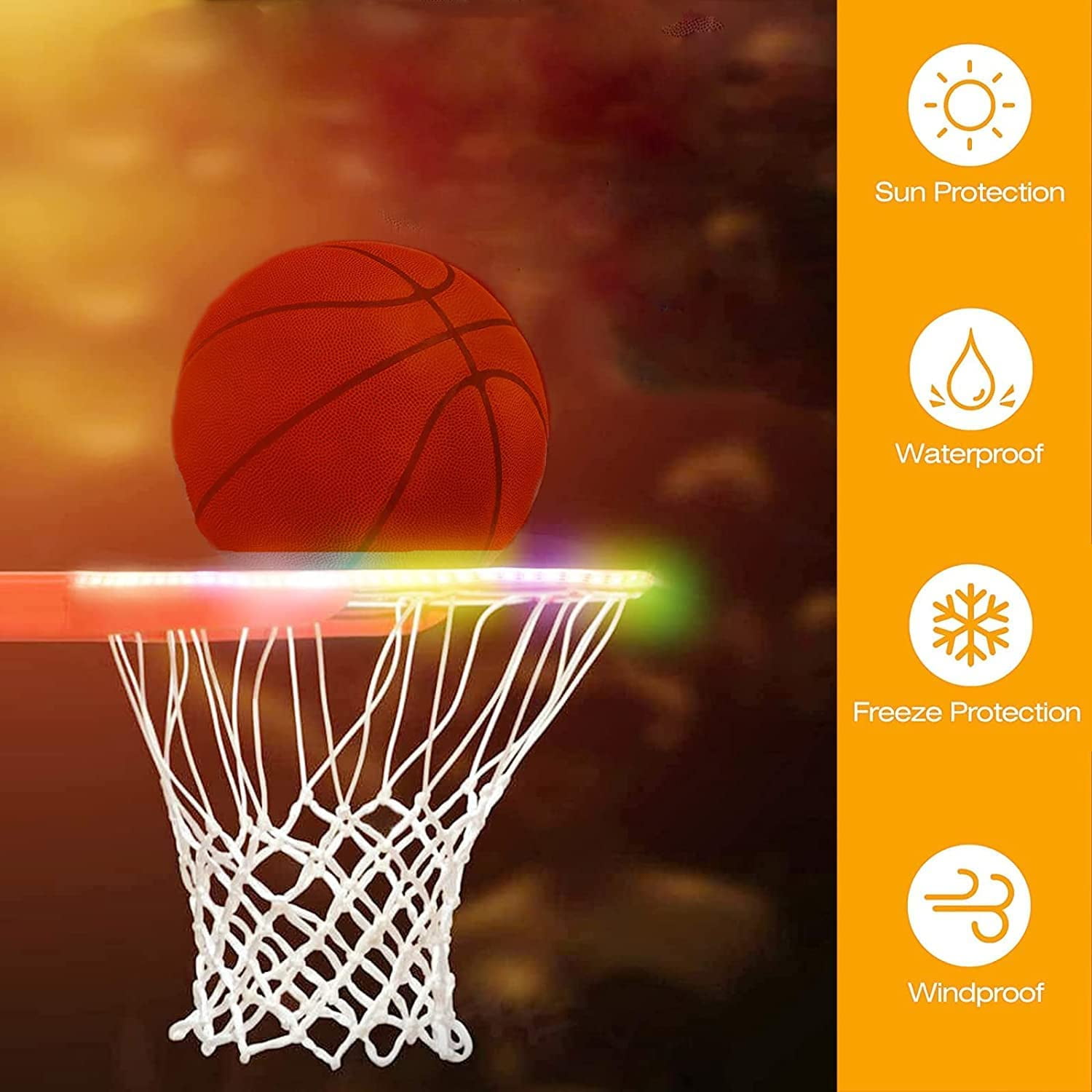 JT Portable Basketball Hoop & Goal with LED Lights,Backboard and Height
