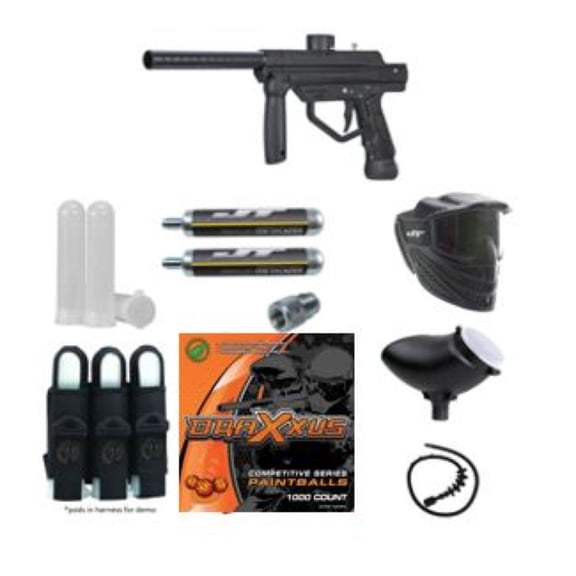 JT Stealth Paintball Marker Ready Set Go Bundle includes Harness, 140ct Pods, Mask, 90g CO2 plus adapter, Hopper, Squeeggee and 1,000 Paintballs
