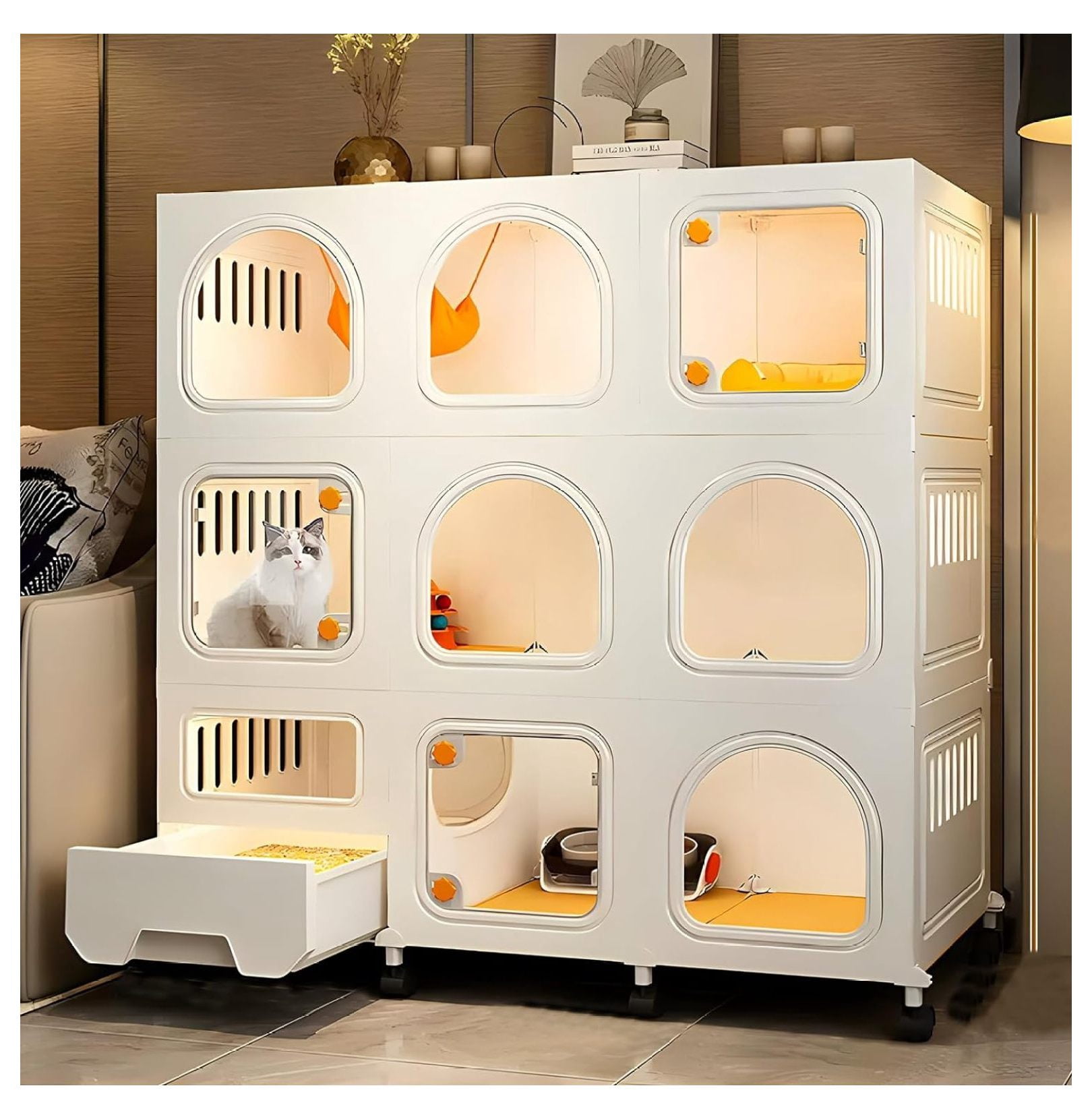JTAOT 2/3-Tier Large Cat Cage with Cat Litter Box,Indoor Cat Kennels ...