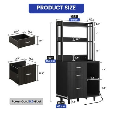 JTAOT 25" Filing Cabinet With Lights & Power Hub 3 Drawers Bookshelf File Office Storage