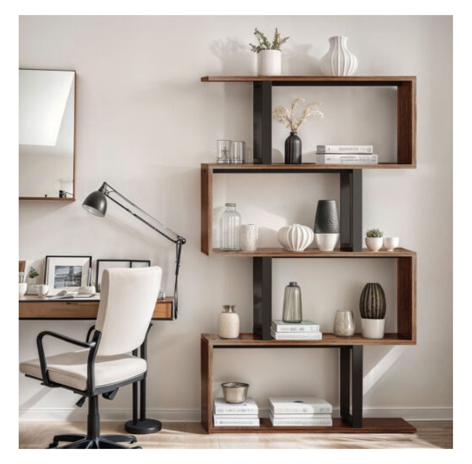 JTAOT 5 Tier Bookcase Industrial Bookshelf Freestanding S Shaped