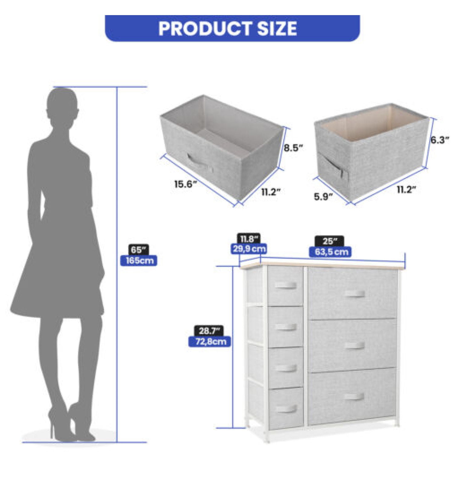 JTAOT 7 Fabric Drawers Dresser Storage Tower Chest Organizer Cabinet Bedroom Closet