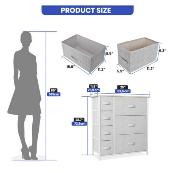 JTAOT 7 Fabric Drawers Dresser Storage Tower Chest Organizer Cabinet Bedroom Closet