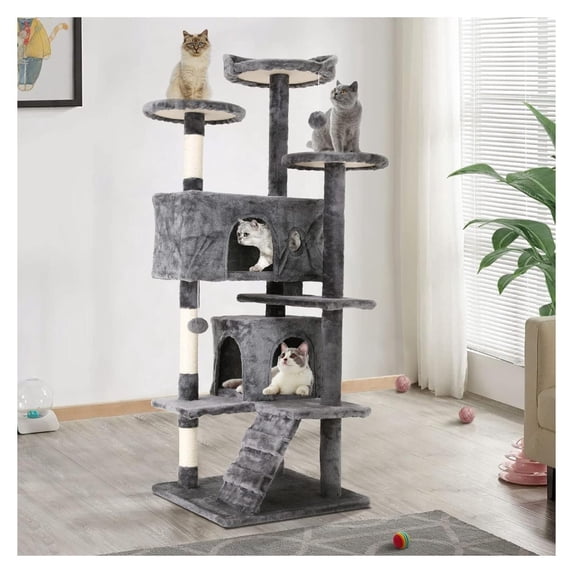 JTAOT 70'' Tall Cat Tree for Indoor Cats, Multi-Level Cat Furniture with Cat Scratching Post/Stand Platform/Cat Condo, Cat Tower with Funny Toy, Corner Cat Tree and Towers for Medium Cats