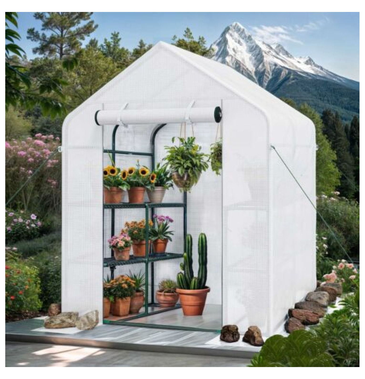 JTAOT 8 Shelves Walk In Portable 56"x56"x76" Greenhouse With 3 Tiers Storage White House