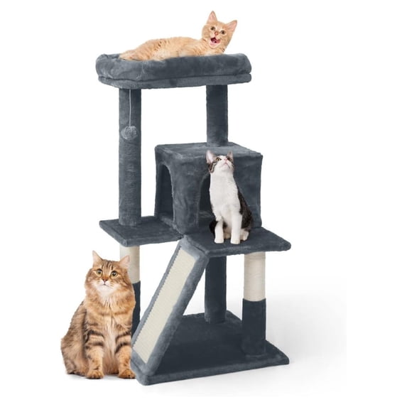 JTAOT Cat Climbing Tower with Widened Perch, Modern Activity Tall Cat Tree for Large Cats or Kittens, Cute Multi-Level Cat Tree with Hammock, Scratching Posts, Small Cat Cave Condo