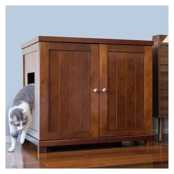 JTAOT Cat Litter Box Enclosure Cabinet, Cottage, Mahogany Brown, Square Feet, XLarge, Hidden Litter Cat Furniture with Drawer