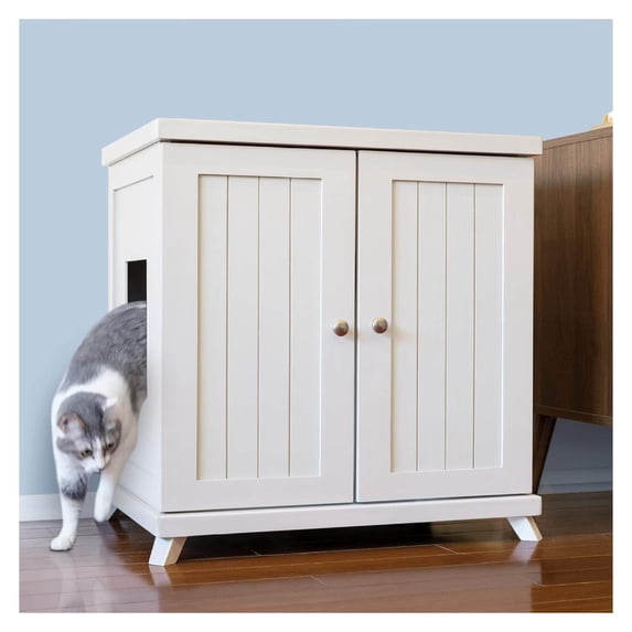 JTAOT Cat Litter Box Enclosure Cabinet, Cottage, White, -Century Feet, XLarge, Hidden Litter Cat Furniture with Drawer