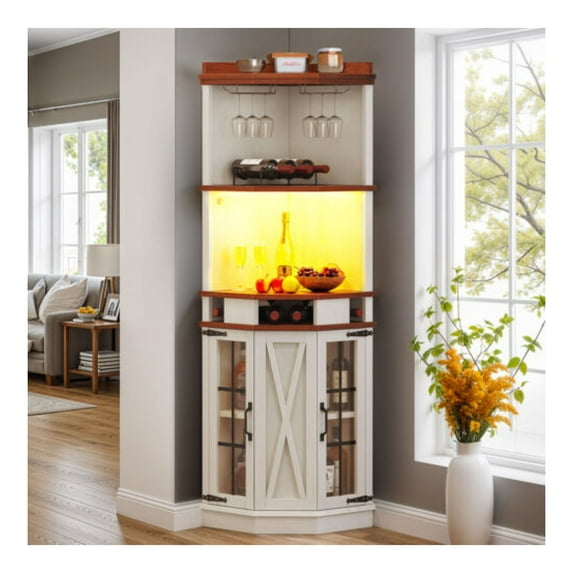 JTAOT Corner Bar Cabinet Wine Liquor Adjustable Shelves With RGB Lights
