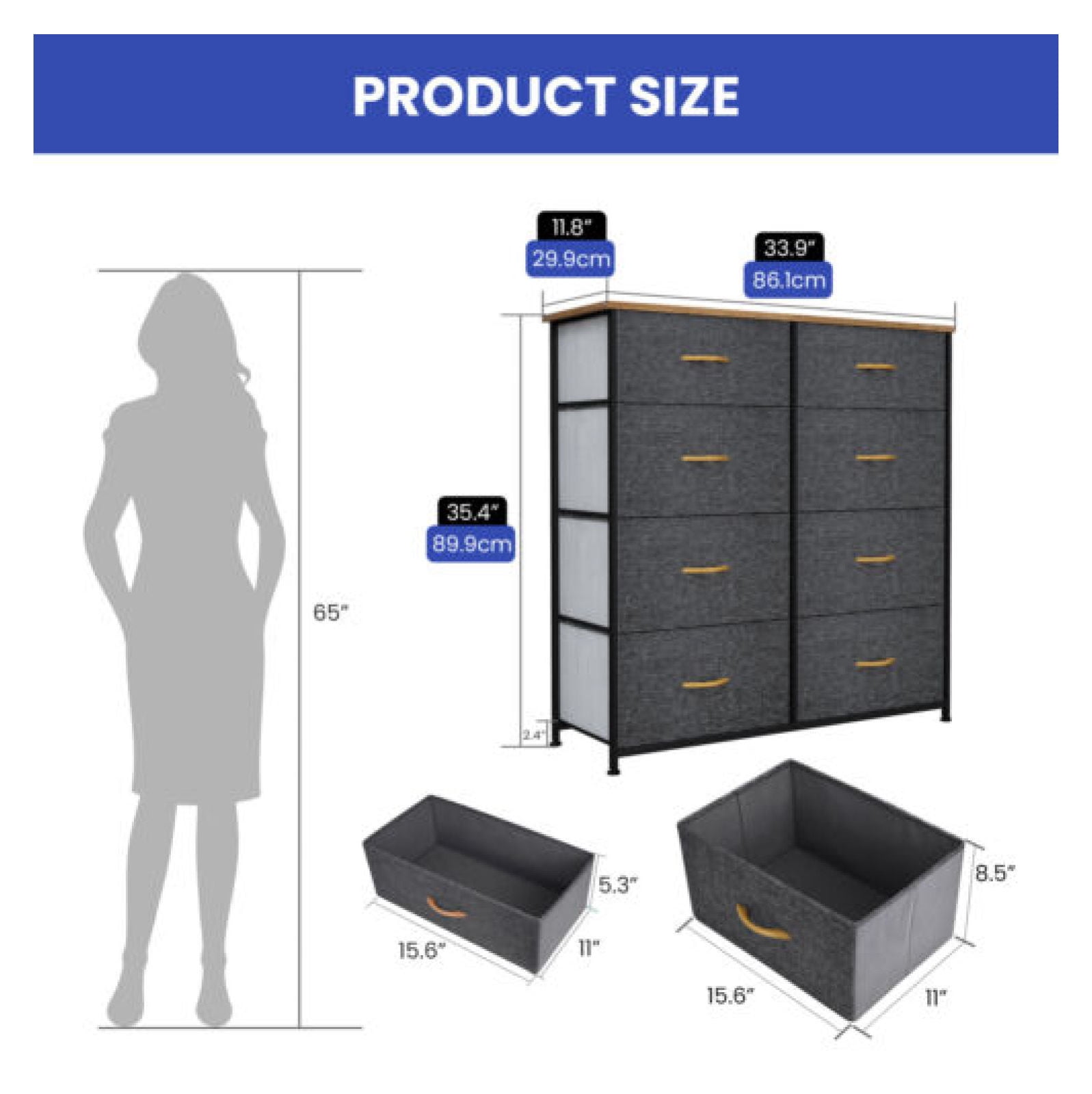 Dark Grey Double Nursery Dresser with Extra Deep Drawers