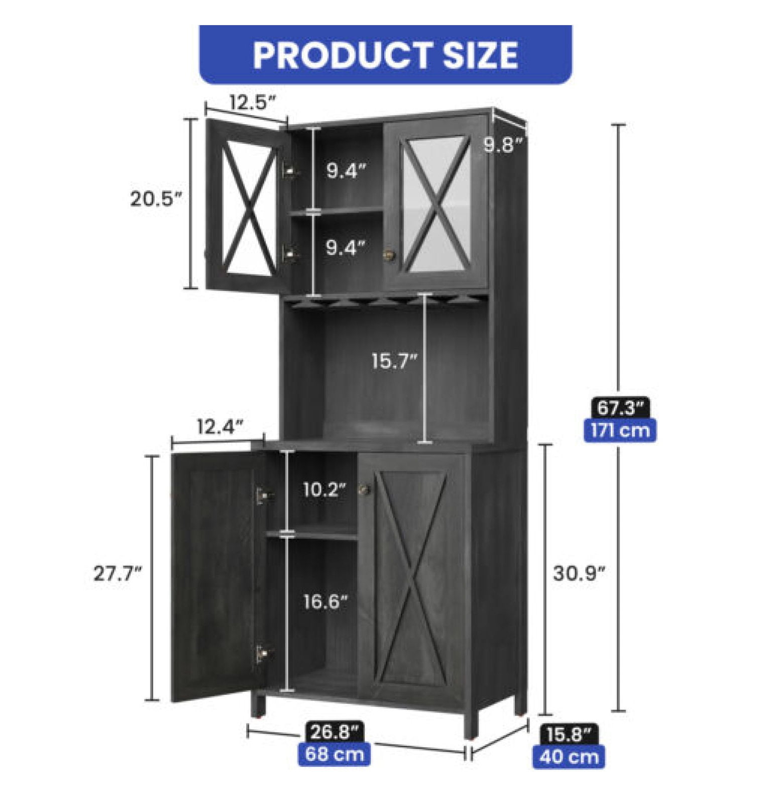 JTAOT Home Bar Cabinet Kitchen Hutch Wine Glasses Rack 4 Doors Enclosed ...