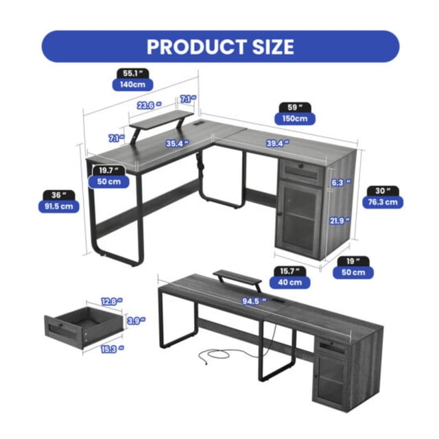 JTAOT L Shaped Reversible Office Desk Convertible Computer Table With ...