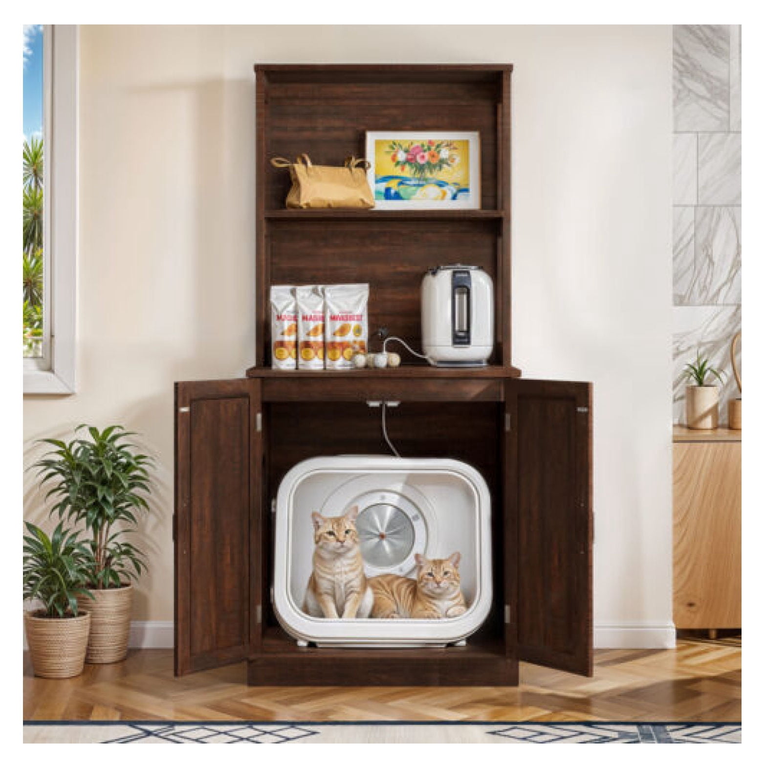 JTAOT Large Modern Cat Washroom Cabinet Electric Hidden Litter Box with ...