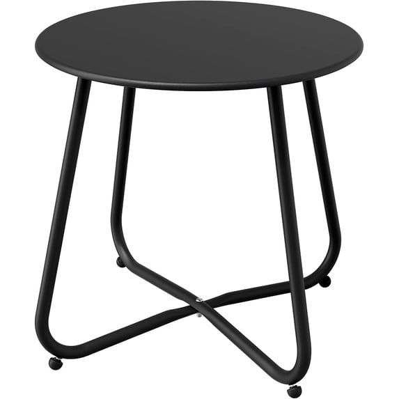 JTAOT Outdoor All Weather Resistant Metal Round End Table, Black