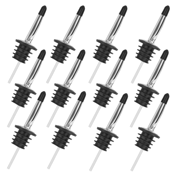 JTCAREERS  12 Pack Liquor Pour Spout，Premium Stainless Steel Liquor Pour Spouts，Alcohol Pourer Spouts Dust Caps Covers Leakproof & Easy-Clean for Bars, Restaurants for Bars, Restaurants