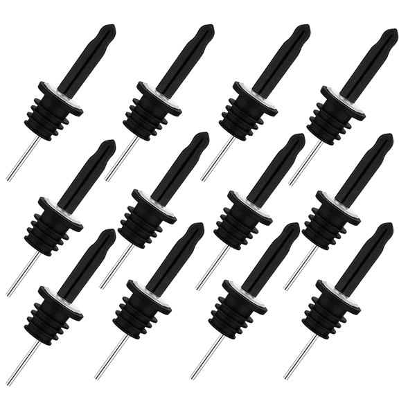 JTCAREERS  12 Pack Premium Stainless Steel Liquor Pour Spouts，Liquor Pour Spout for Liquor Bottles, Alcohol Pourer Spouts Dust Caps Long Covers,for Bars, Restaurants