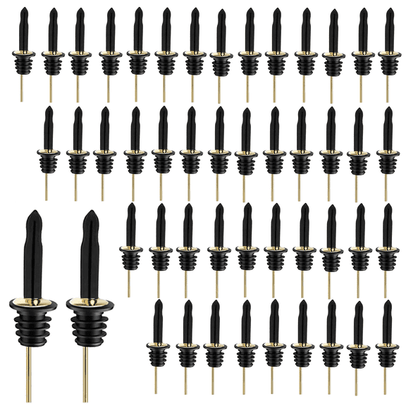 JTCAREERS  48 Pack Premium Stainless Steel Liquor Pour Spouts，Liquor Pour Spout for Liquor Bottles, Alcohol Pourer Spouts Dust Caps Long Covers,for Bars, Restaurants