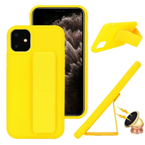 JTCASE Wristband Case for iPhone 11 6.1" 2019, Flexible Silicone Phone Case with Wrist Strap Band, Matte Kickstand Slim Shockproof Case Back Cover for Women Girls, Yellow