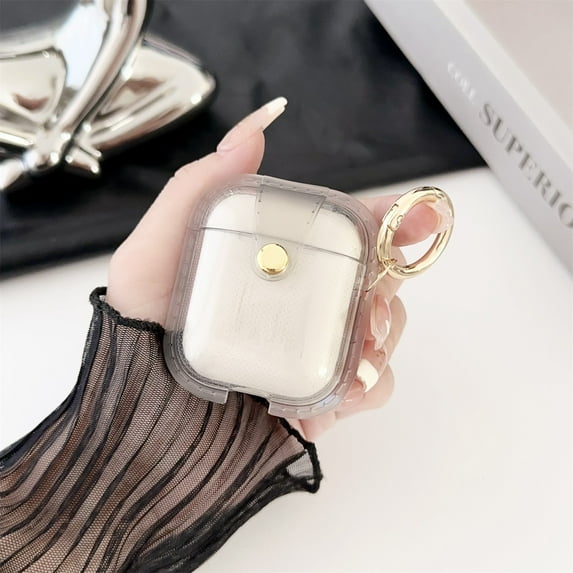 JTCASES for Airpods 2nd/1st Generation Case, Clear Soft TPU Protective Cover Compatible with AirPods 1/2 Wireless Charging Case with Keychain & Buckle (Transparent Gray)