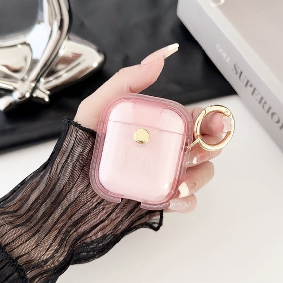 JTCASES for Airpods 2nd/1st Generation Case, Clear Soft TPU Protective Cover Compatible with AirPods 1/2 Wireless Charging Case with Keychain & Buckle (Transparent Pink)