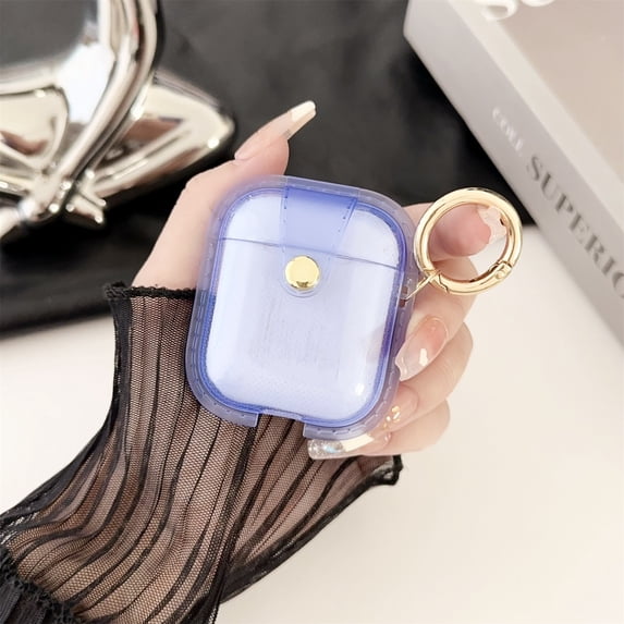 JTCASES for Airpods 2nd/1st Generation Case, Clear Soft TPU Protective Cover Compatible with AirPods 1/2 Wireless Charging Case with Keychain & Buckle (Transparent Purple)