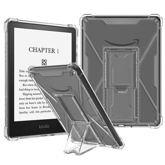 JTCASES for Amazon Kindle Paperwhite 4-2018 Released 10th Generation Case with Pencil Holder + Foldable Bracket, Transparent Non-yellow Shockproof TPU Protective Cover (Clear)