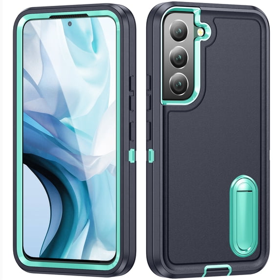 JTCASES Compatible with Samsung Galaxy S22 Case Heavy Duty Protective Rugged Phone Case, Full Body Anti-dust Shockproof Drop Proof Armor Durable Cover for Galaxy S22 6.1 inch, Deepblue/Mint