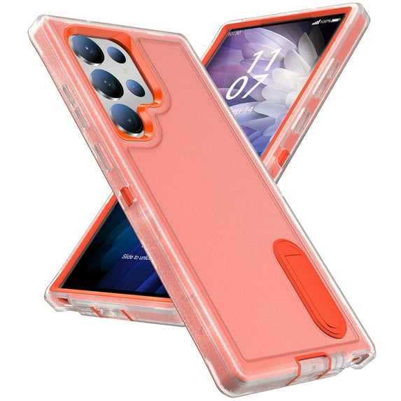 JTCASES Compatible with Samsung Galaxy S23 Ultra Case Heavy Duty Protective Rugged Phone Case, Full Body Anti-dust Shockproof Drop Proof Armor Cover for Galaxy S23 Ultra 6.8 inch, Orange/Clear