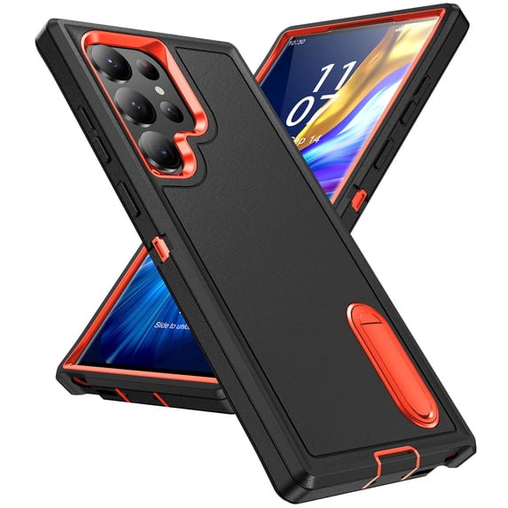 JTCASES Compatible with Samsung Galaxy S23 Ultra Case Heavy Duty Protective Rugged Phone Case, Full Body Anti-dust Shockproof Drop Proof Armor Cover for Galaxy S23 Ultra 6.8 inch, Black/Orange