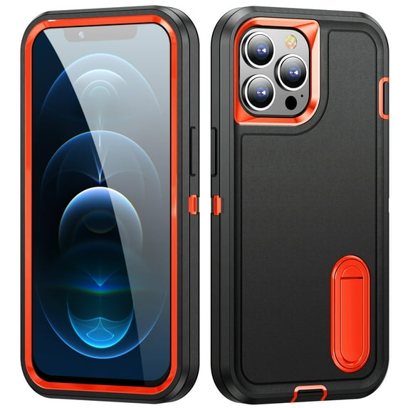 JTCASES Compatible with iPhone 12 Pro Max Case Heavy Duty Protective Rugged Phone Case, Full Body Anti-dust Shockproof Drop Proof Armor Durable Cover Case for iPhone 12 Pro Max 6.7", Black/Orange