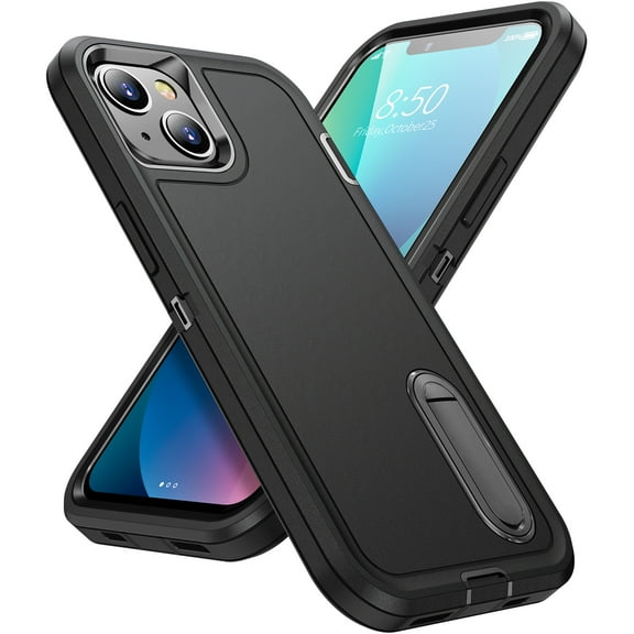 JTCASES Compatible with iPhone 13 Case Heavy Duty Protective Rugged Phone Case, Full Body Anti-dust Shockproof Drop Proof Armor Durable Cover Case for iPhone 13 6.1 inch, Black/Black