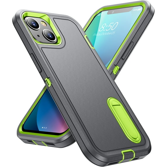 JTCASES Compatible with iPhone 13 Case Heavy Duty Protective Rugged Phone Case, Full Body Anti-dust Shockproof Drop Proof Armor Durable Cover Case for iPhone 13 6.1 inch, Gray/Green